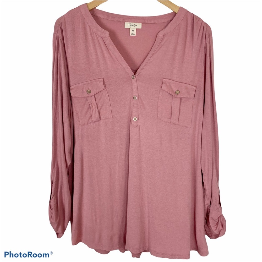 STYLE & CO. Pink Tab Sleeve Lightweight Blouse XXL